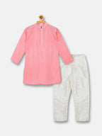 Sethukrishna Boys Pink Self Design Jacquard Art Silk Kurta with Pyjamas | Grocsy