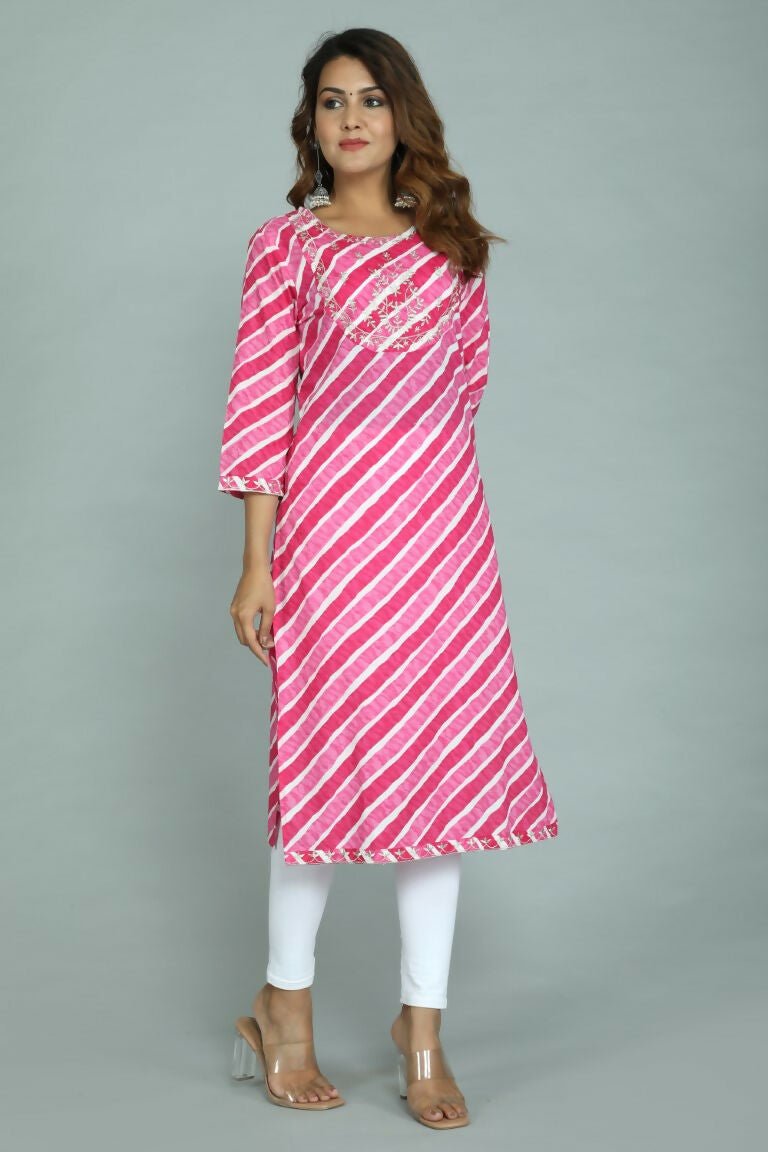 Alvano Women's Stylish Cotton Blend Laheriya Kurti | Grocsy
