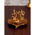 eCraftIndia Antique Gold-Toned Metal Handcrafted Laxmi Ganesh With Diya On Leaf | Grocsy