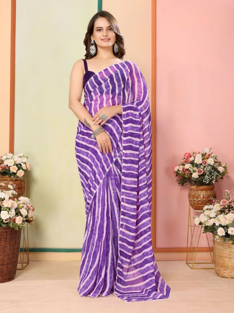 Purple Georgette Designer Printed Ready To Wear Saree - Elite | Grocsy