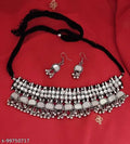 Tehzeeb Creations Women's Silver Plated Necklace Set With Mirror Design | Grocsy