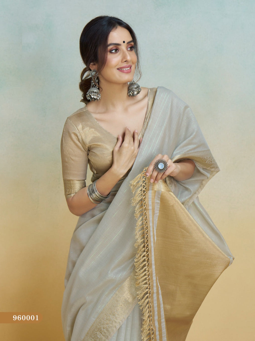 Anaita Grey Handloom Khadi Silk Zari Woven Work Saree With Blouse Piece | Grocsy