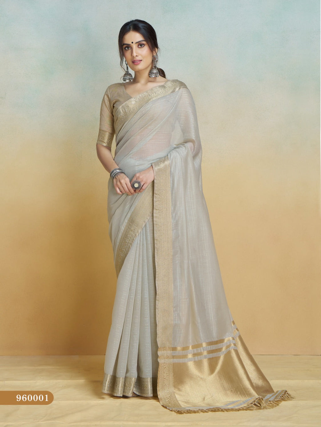 Anaita Grey Handloom Khadi Silk Zari Woven Work Saree With Blouse Piece | Grocsy