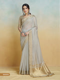 Anaita Grey Handloom Khadi Silk Zari Woven Work Saree With Blouse Piece | Grocsy