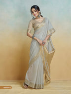 Anaita Grey Handloom Khadi Silk Zari Woven Work Saree With Blouse Piece | Grocsy