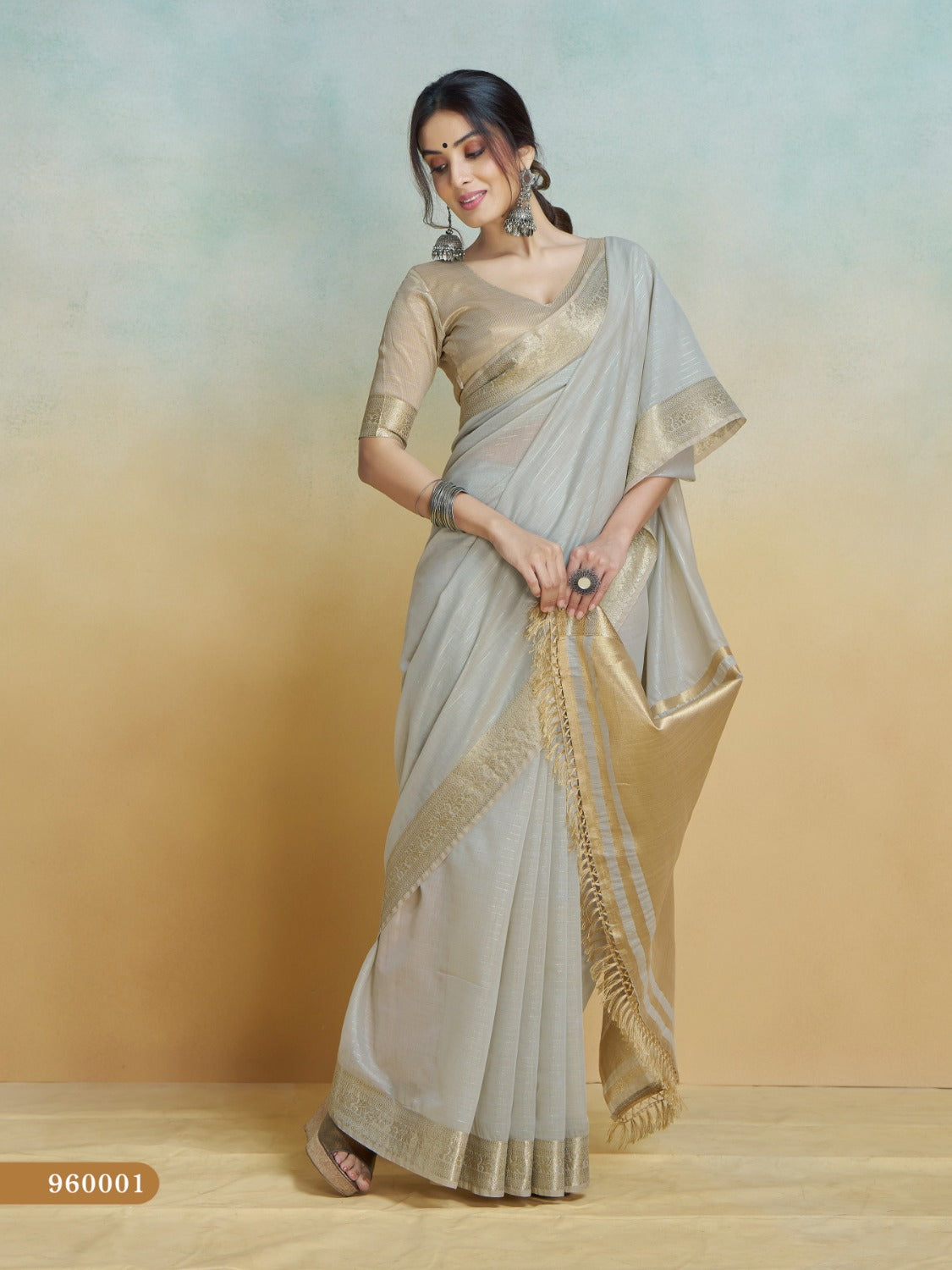 Anaita Grey Handloom Khadi Silk Zari Woven Work Saree With Blouse Piece | Grocsy