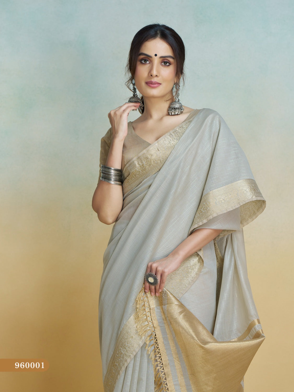 Anaita Grey Handloom Khadi Silk Zari Woven Work Saree With Blouse Piece | Grocsy