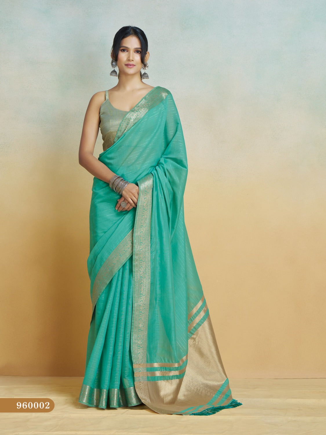 Anaita Mint Handloom Khadi Silk Zari Woven Work Saree With Blouse Piece | Grocsy