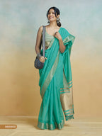 Anaita Mint Handloom Khadi Silk Zari Woven Work Saree With Blouse Piece | Grocsy