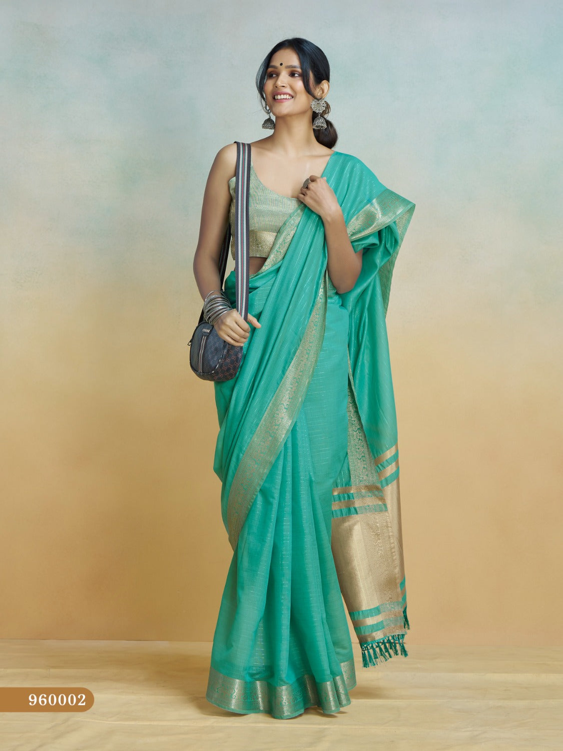 Anaita Mint Handloom Khadi Silk Zari Woven Work Saree With Blouse Piece | Grocsy
