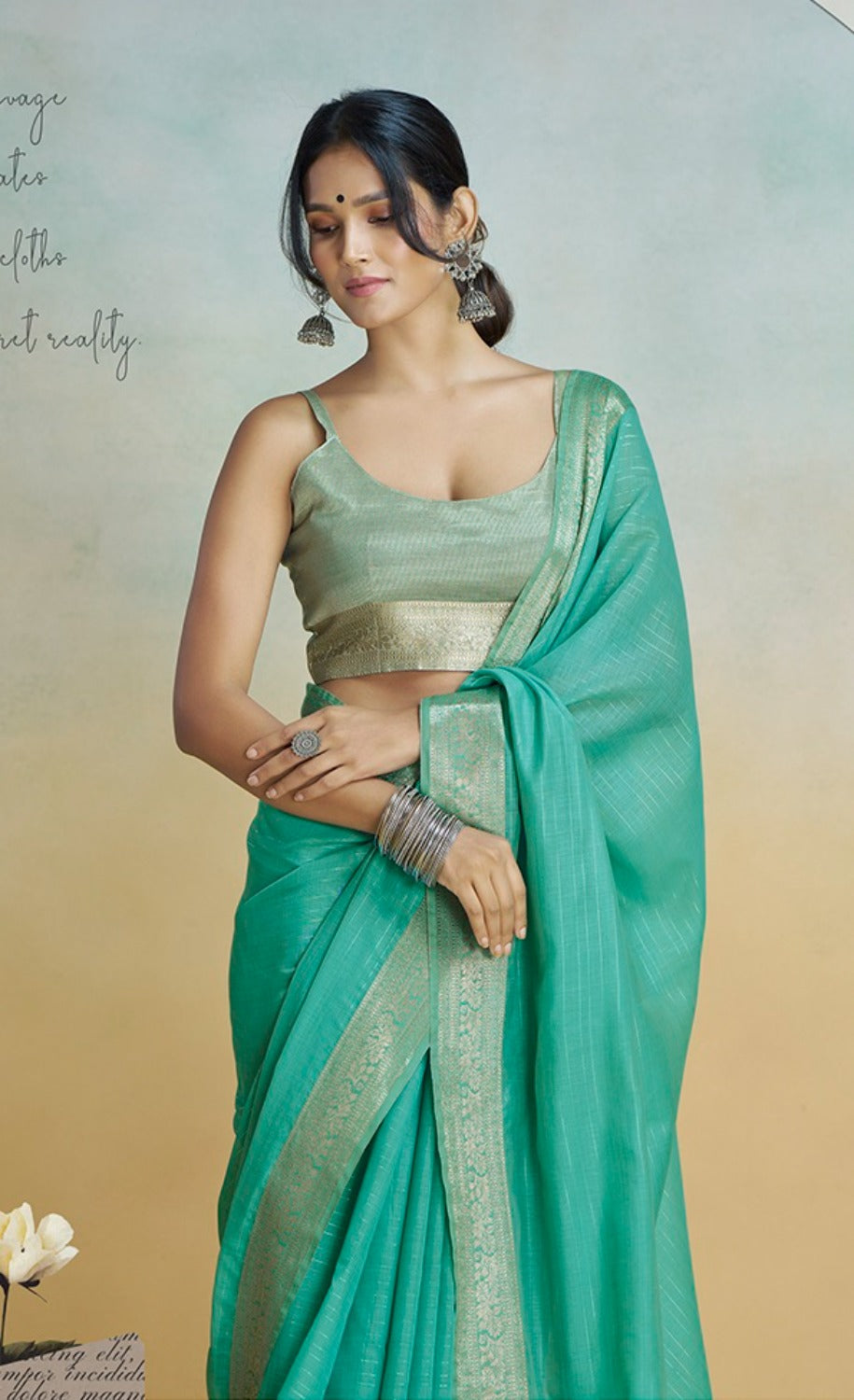 Anaita Mint Handloom Khadi Silk Zari Woven Work Saree With Blouse Piece | Grocsy