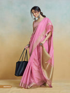 Anaita Pink Handloom Khadi Silk Zari Woven Work Saree With Blouse Piece | Grocsy