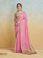 Anaita Pink Handloom Khadi Silk Zari Woven Work Saree With Blouse Piece | Grocsy