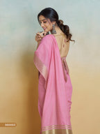 Anaita Pink Handloom Khadi Silk Zari Woven Work Saree With Blouse Piece | Grocsy