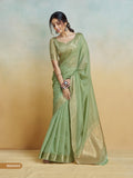 Anaita Olive Handloom Khadi Silk Zari Woven Work Saree With Blouse Piece | Grocsy