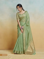 Anaita Olive Handloom Khadi Silk Zari Woven Work Saree With Blouse Piece | Grocsy