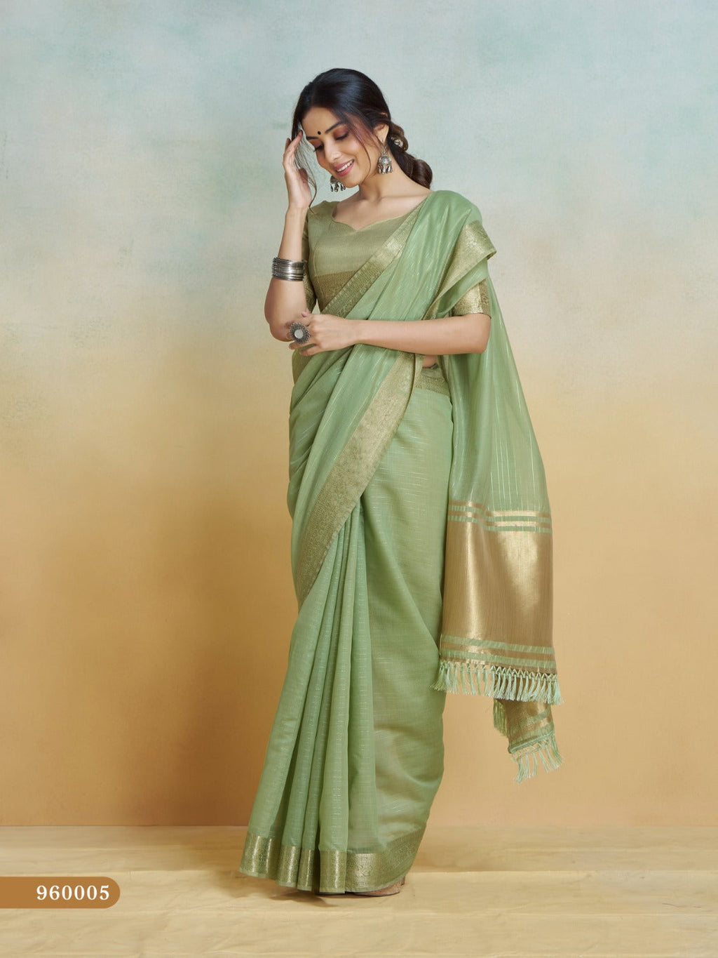 Anaita Olive Handloom Khadi Silk Zari Woven Work Saree With Blouse Piece | Grocsy
