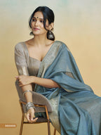 Anaita Blue Handloom Khadi Silk Zari Woven Work Saree With Blouse Piece | Grocsy