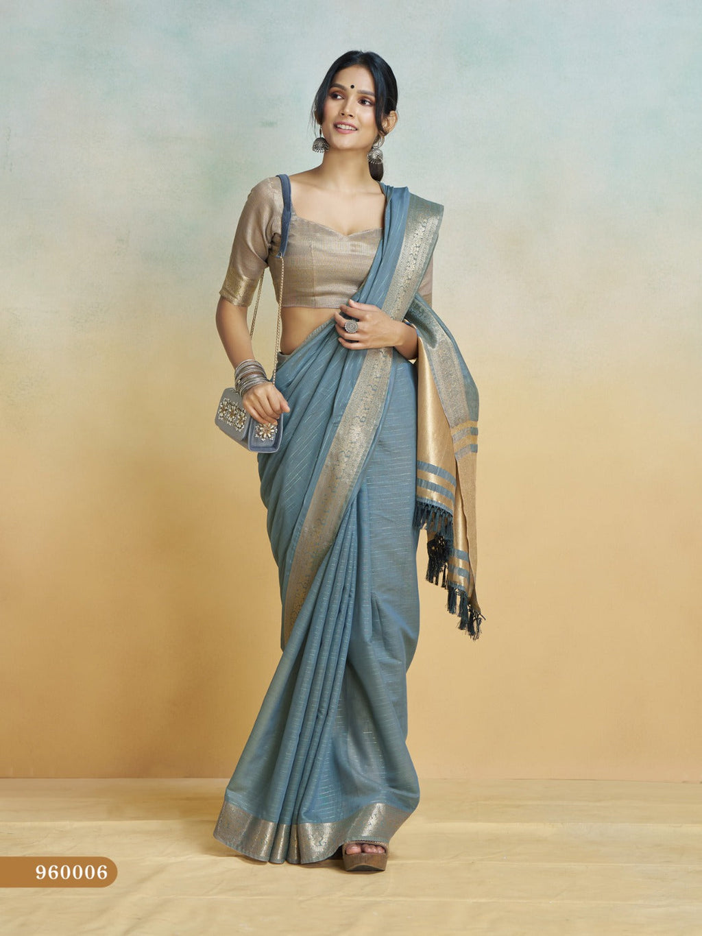 Anaita Blue Handloom Khadi Silk Zari Woven Work Saree With Blouse Piece | Grocsy
