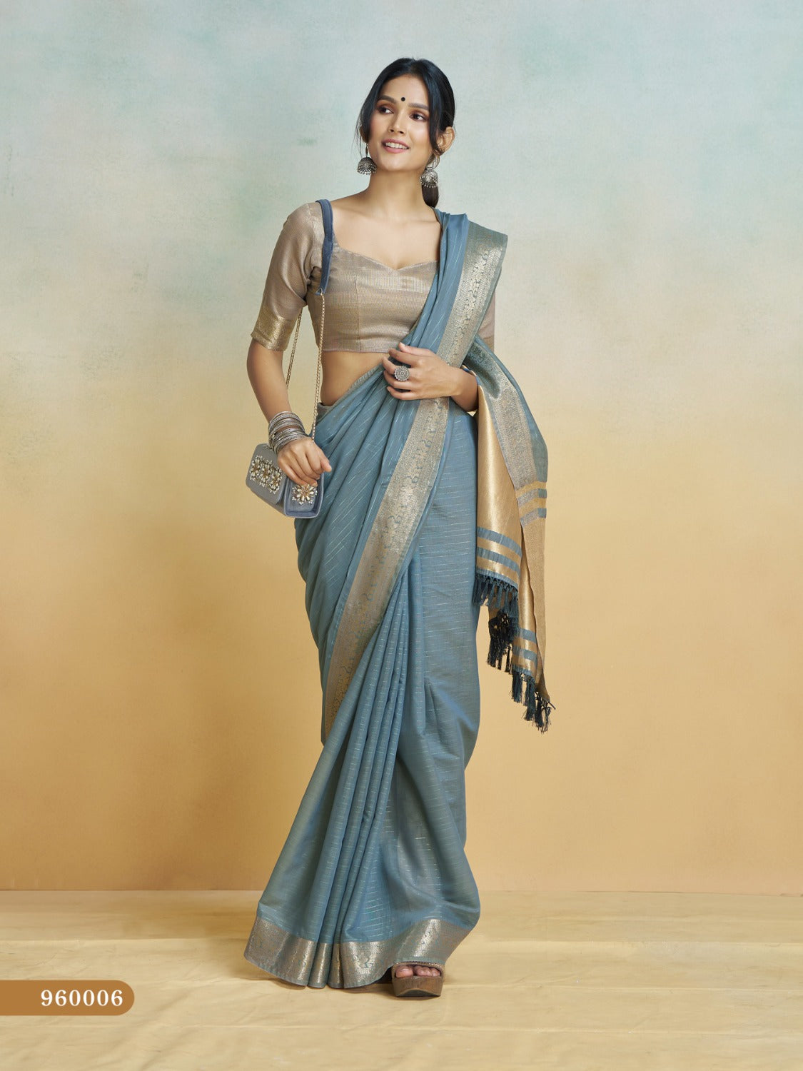 Anaita Blue Handloom Khadi Silk Zari Woven Work Saree With Blouse Piece | Grocsy