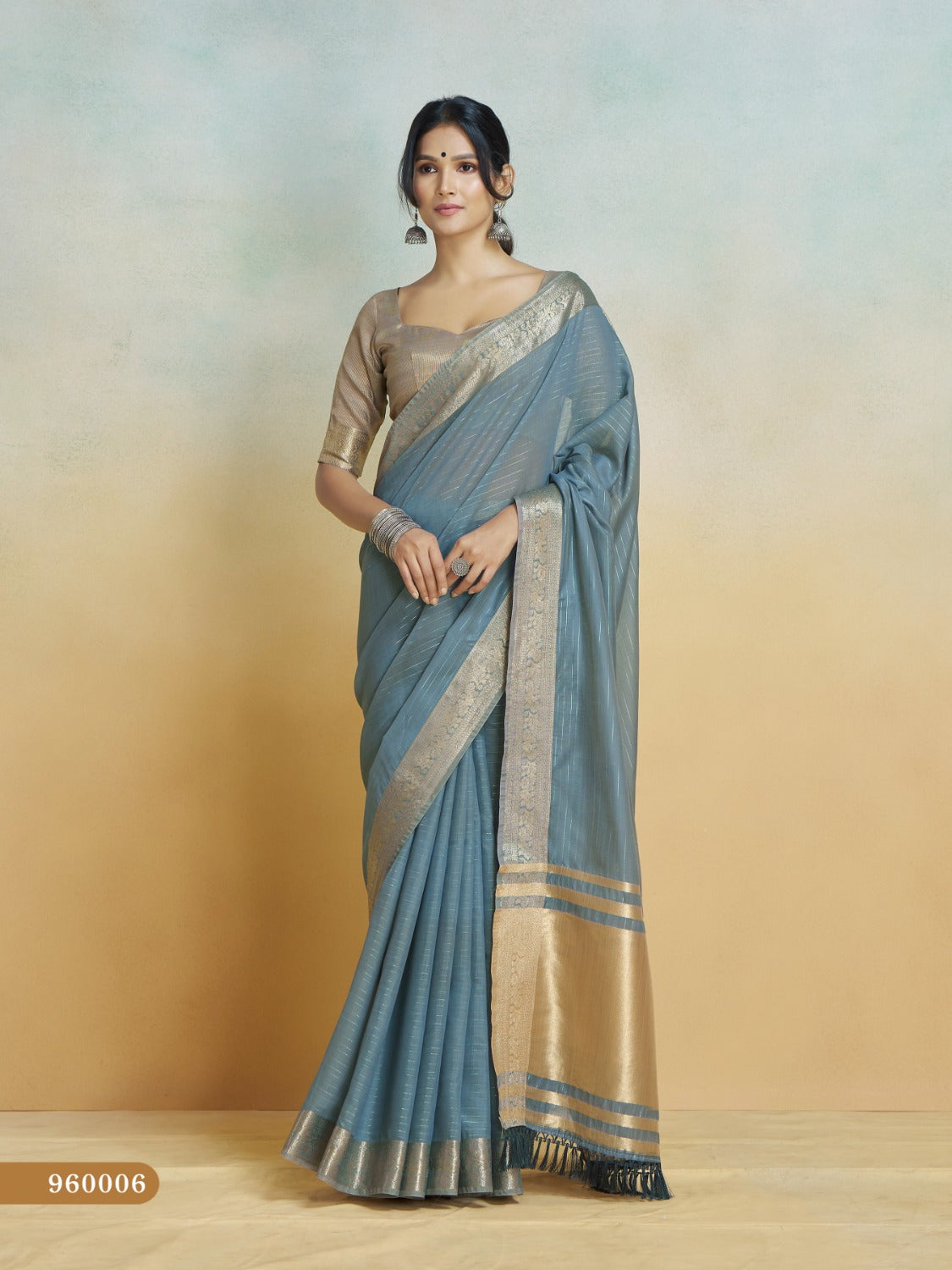 Anaita Blue Handloom Khadi Silk Zari Woven Work Saree With Blouse Piece | Grocsy