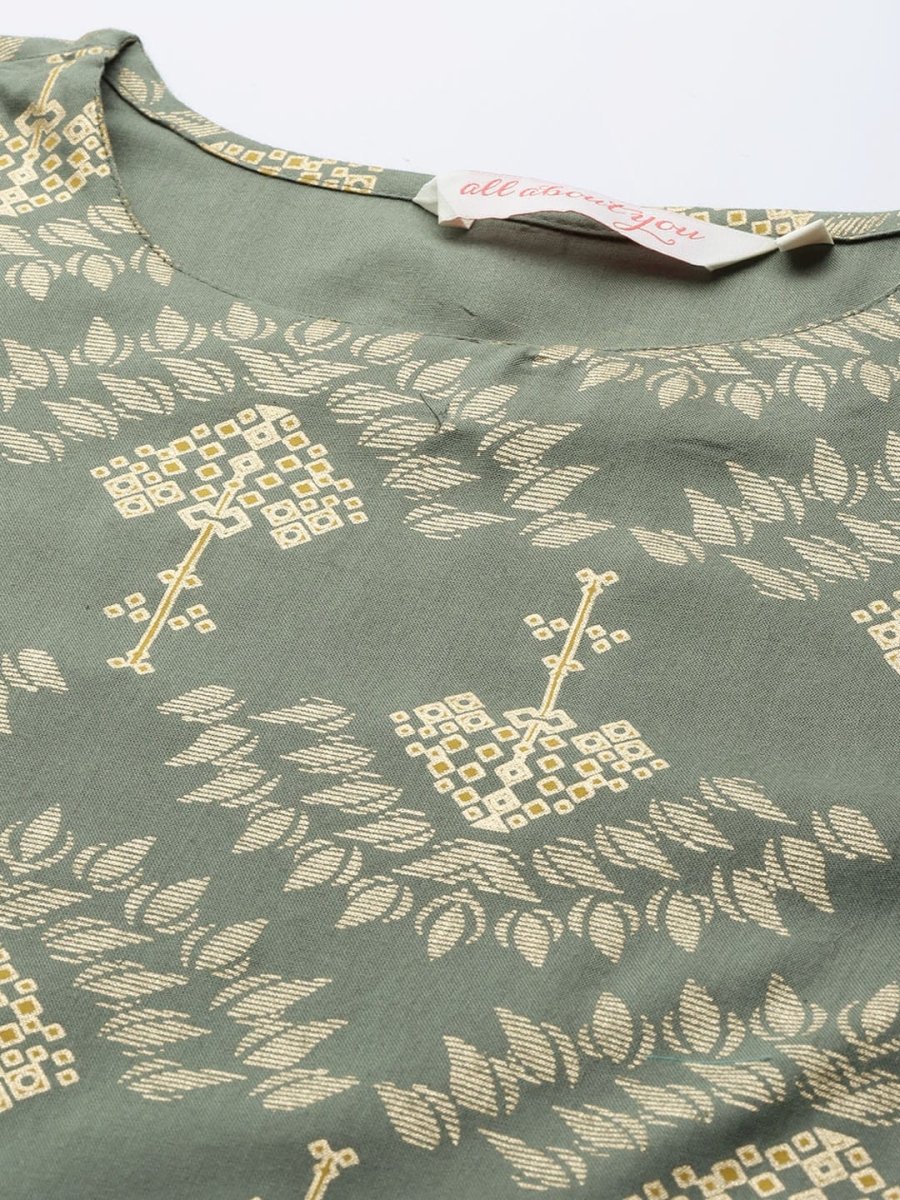 All About You Women Grey & Golden Ethnic Motifs Print Kurta with Trousers | Grocsy