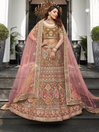 Myra Olive Green Velvet Embroidered Designer Lehenga | Grocsy