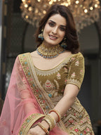 Myra Olive Green Velvet Embroidered Designer Lehenga | Grocsy