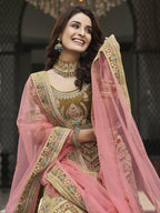 Myra Olive Green Velvet Embroidered Designer Lehenga | Grocsy