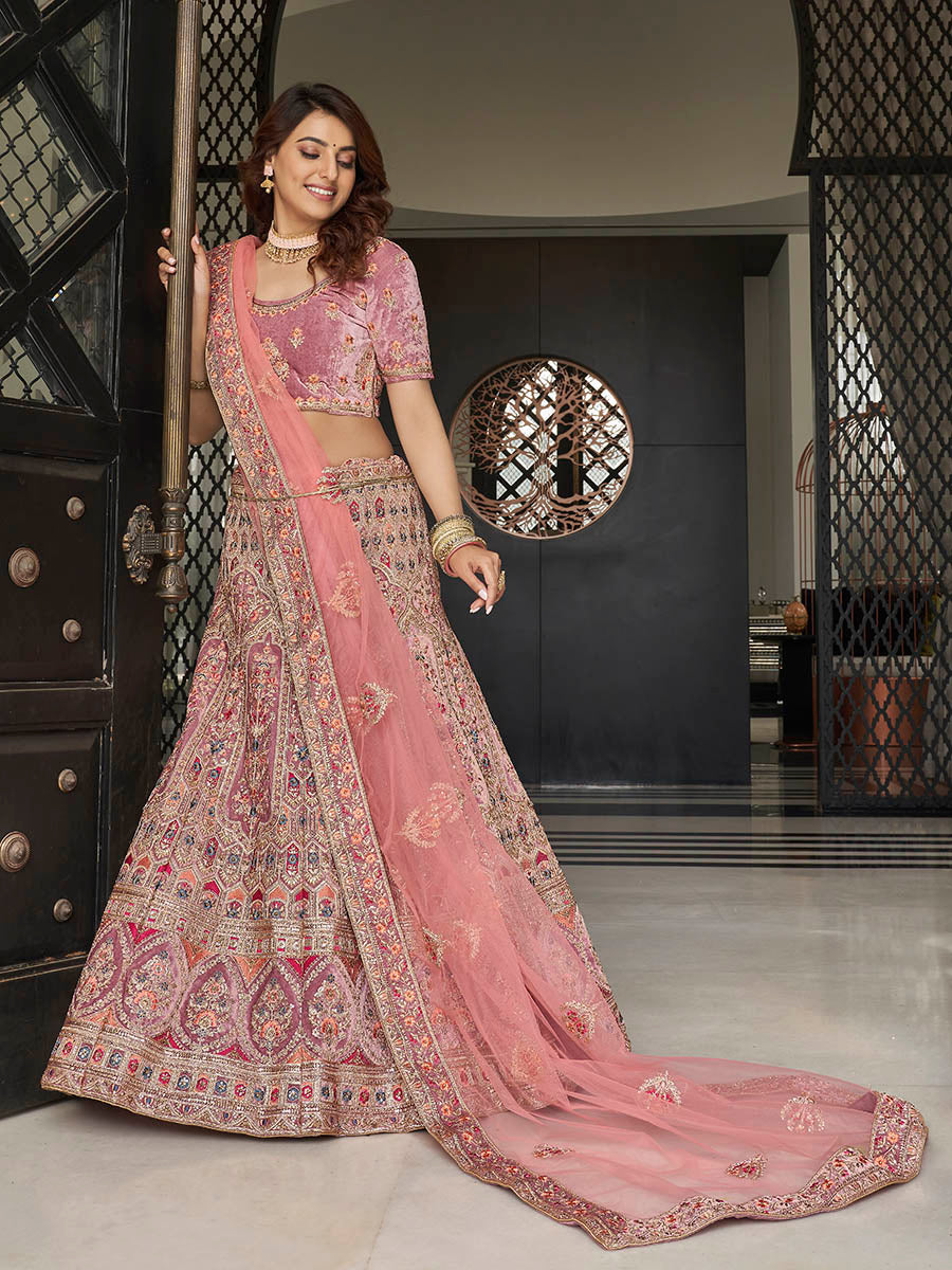 Myra Mauve Velvet Embroidered Designer Lehenga | Grocsy