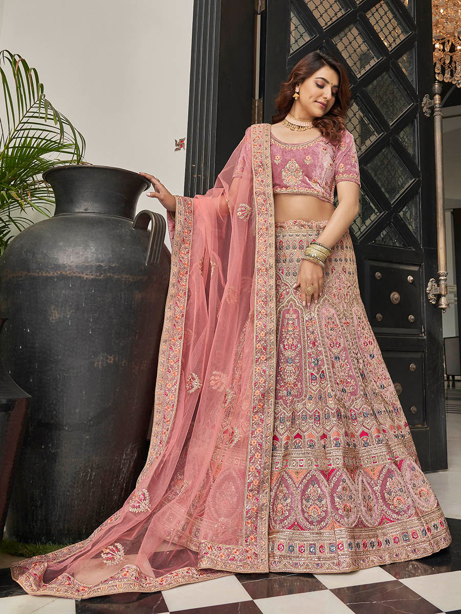 Myra Mauve Velvet Embroidered Designer Lehenga | Grocsy
