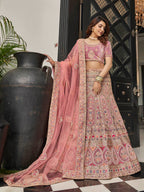 Myra Mauve Velvet Embroidered Designer Lehenga | Grocsy