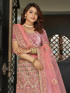 Myra Mauve Velvet Embroidered Designer Lehenga | Grocsy
