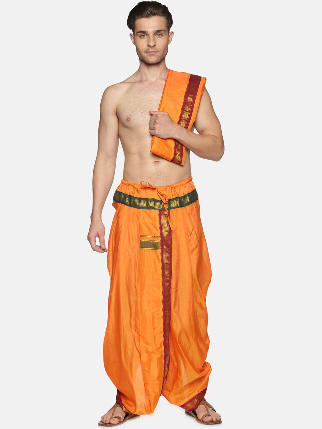Sethukrishna Men Orange Readymade Dhotis | Grocsy