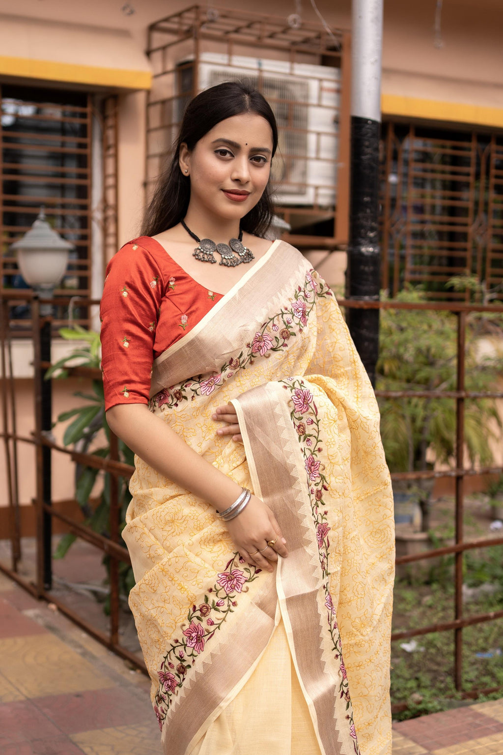 Yellow Pure Linen Woven Design Saree with Unstitched Blouse - A2M | Grocsy