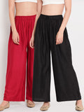 TAG 7 Women Black & Maroon Set of 2 Flared Ethnic Palazzos | Grocsy