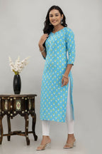 Alvano Printed Straight Kurta for Women and Girls Rayon (Lightblue) | Grocsy