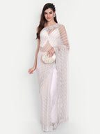 kasee Women White Floral Embroidered Net Saree | Grocsy