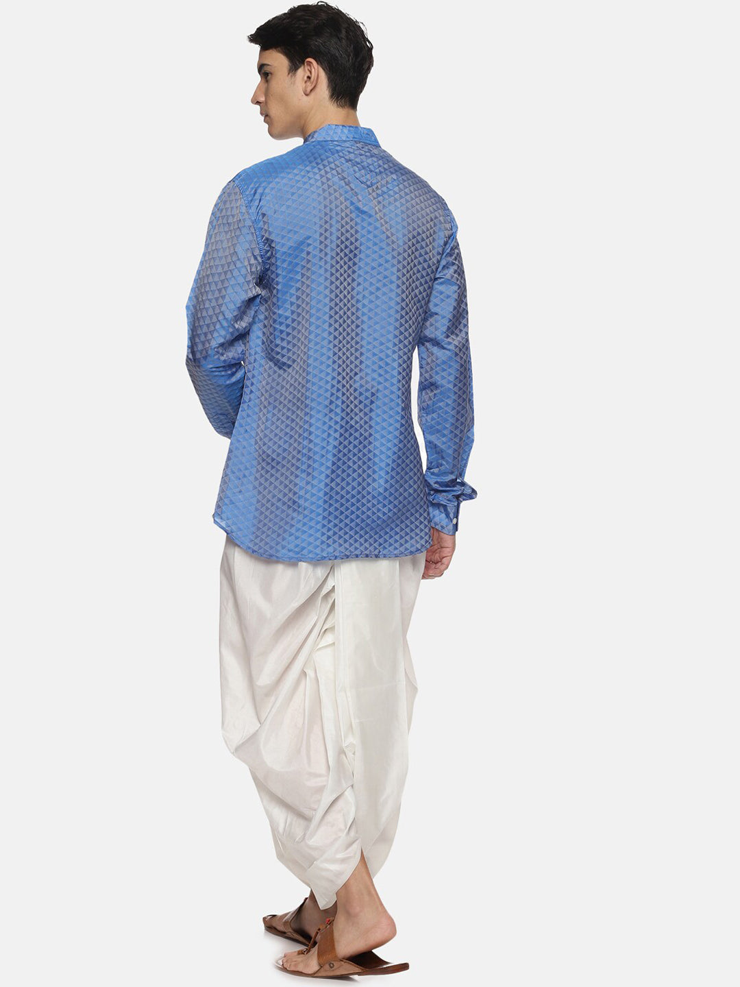 Sethukrishna Men Blue Striped Angrakha Kurti with Dhoti Pants | Grocsy