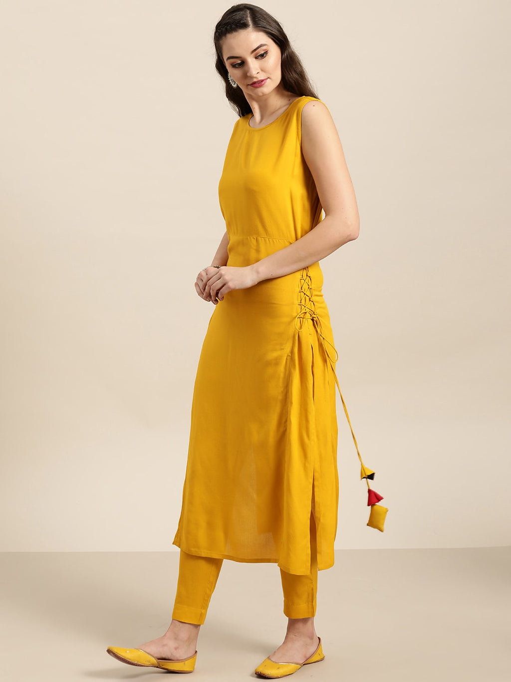 Sangria Women Yellow Solid Straight Kurta | Grocsy