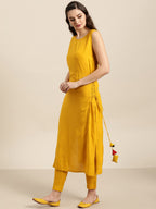Sangria Women Yellow Solid Straight Kurta | Grocsy