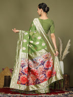 Shree Shyam Fashion Linen Cotton Green Saree | Grocsy