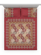 DDecor Red & White Ethnic Motifs Cotton 140 TC King Bedsheet with 2 Pillow Covers | Grocsy