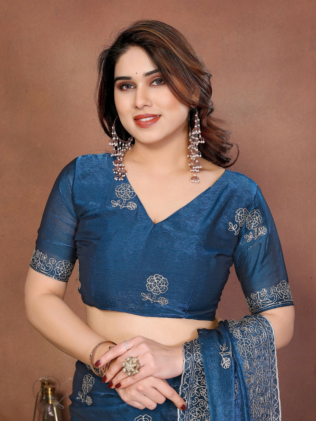 Teeya Creation New Trendy Party Wear Soft Satin Chiffon Saree-Blue | Grocsy