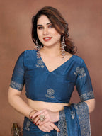 Teeya Creation New Trendy Party Wear Soft Satin Chiffon Saree-Blue | Grocsy