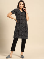 Sangria Bandhani Printed V-Neck Kurta with Trousers | Grocsy