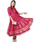 Juniper Women Fuchsia Shantoon Printed Layered Dress | Grocsy
