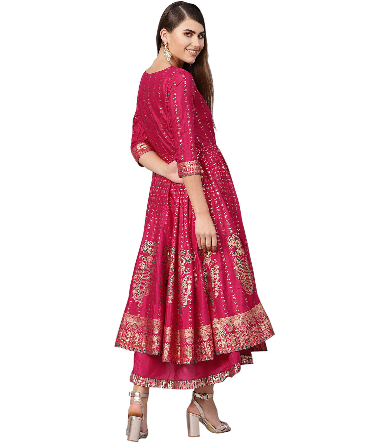 Juniper Women Fuchsia Shantoon Printed Layered Dress | Grocsy