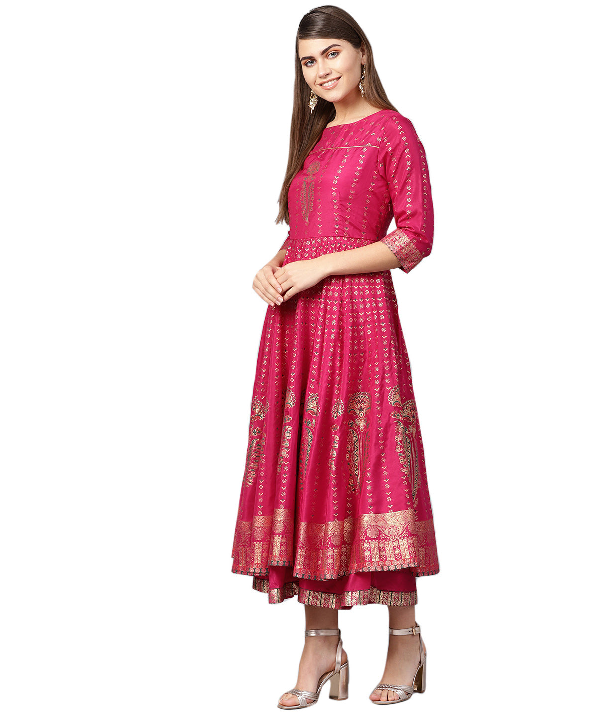 Juniper Women Fuchsia Shantoon Printed Layered Dress | Grocsy