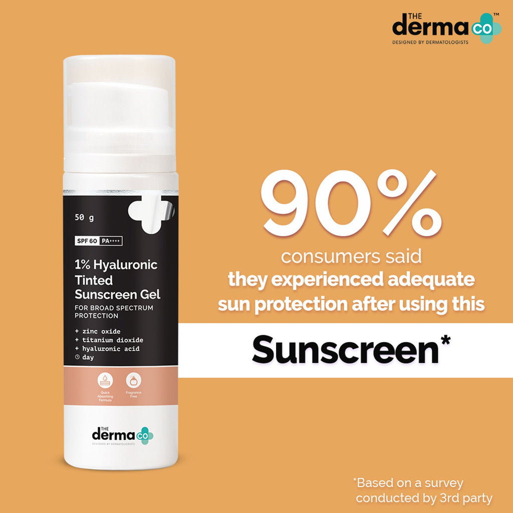 The Derma Co 1% Hyaluronic Tinted Sunscreen SPF 60 Gel PA++++ | Grocsy